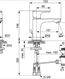Смесител за мивка с изпразнител IDEAL STANDARD CONNECT AIR A7007AA