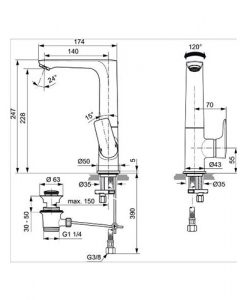 Смесител за мивка с изпразнител IDEAL STANDARD CONNECT AIR A7020AA