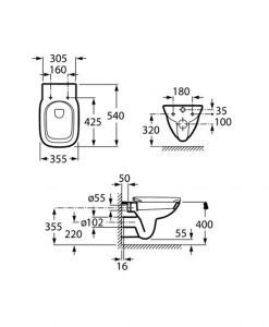 Окачена тоалетна чиния ROCA DEBBA RIMLESS SQUARE 34699L000 +8019D2004 Soft close