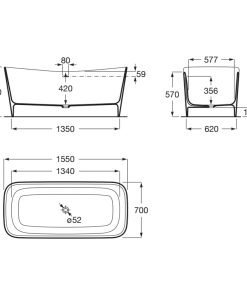 Roca Свободностояща вана от Stonex® MAUI SQUARE A248502000/170883 155*70см.