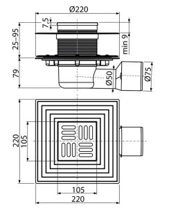 Подов сифон Alca със странично оттичане APV3344