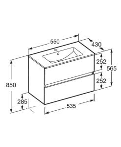 ROCA шкаф за баня с две чекмеджета и мивка UNIK N-CUBE A852503808 rural oak 55