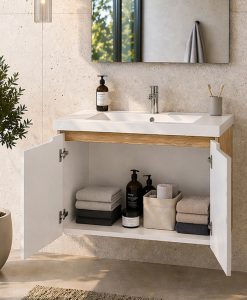 PVC шкаф за баня с врати ATRIA 80см. дървесен