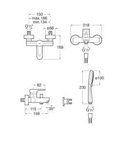 Смесител за вана-душ с аксесоари Roca L20 A5A0109NB4 Matt Black